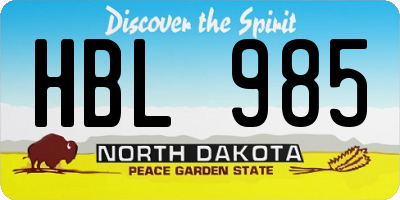 ND license plate HBL985