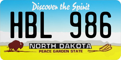 ND license plate HBL986