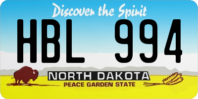 ND license plate HBL994