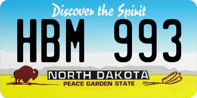 ND license plate HBM993
