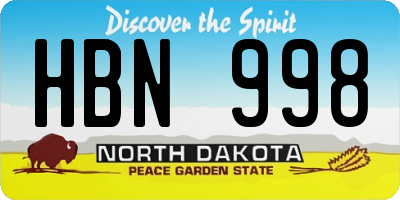 ND license plate HBN998