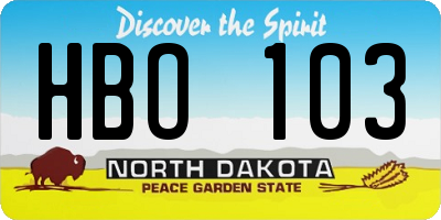 ND license plate HBO103