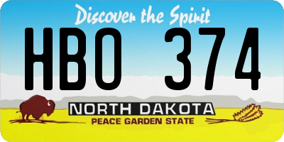 ND license plate HBO374