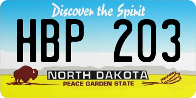 ND license plate HBP203