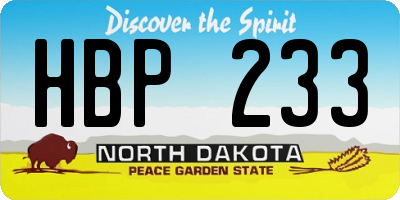 ND license plate HBP233