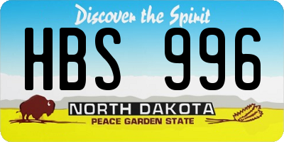 ND license plate HBS996