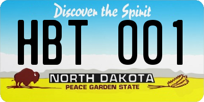 ND license plate HBT001
