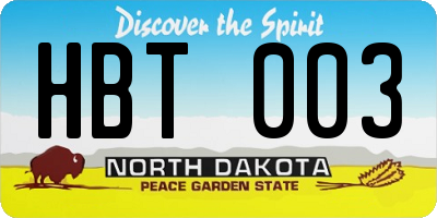 ND license plate HBT003