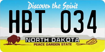 ND license plate HBT034