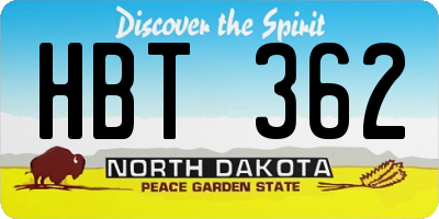 ND license plate HBT362