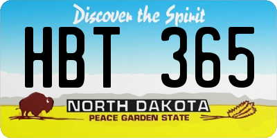 ND license plate HBT365