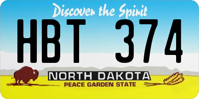 ND license plate HBT374