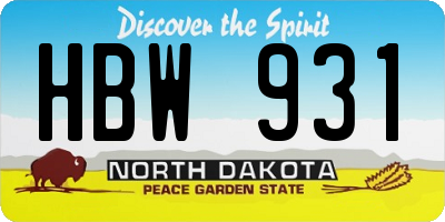 ND license plate HBW931