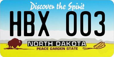 ND license plate HBX003