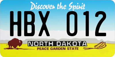 ND license plate HBX012