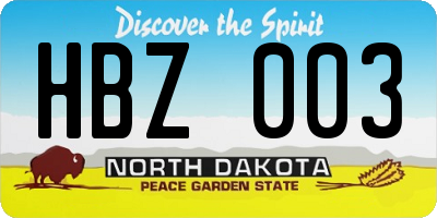 ND license plate HBZ003