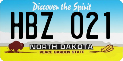 ND license plate HBZ021
