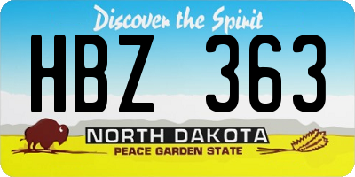 ND license plate HBZ363