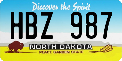 ND license plate HBZ987