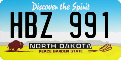 ND license plate HBZ991