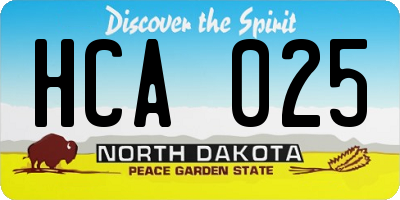 ND license plate HCA025