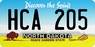 ND license plate HCA205