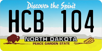 ND license plate HCB104