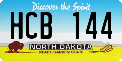 ND license plate HCB144