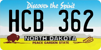 ND license plate HCB362