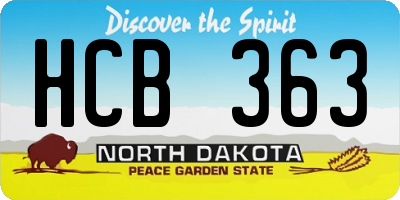 ND license plate HCB363