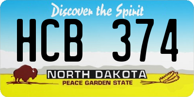 ND license plate HCB374