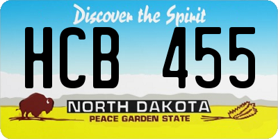 ND license plate HCB455