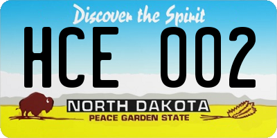 ND license plate HCE002