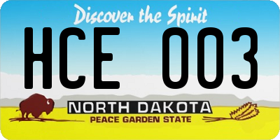 ND license plate HCE003