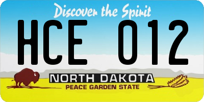 ND license plate HCE012