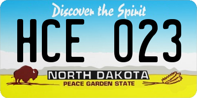 ND license plate HCE023