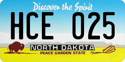 ND license plate HCE025