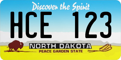 ND license plate HCE123
