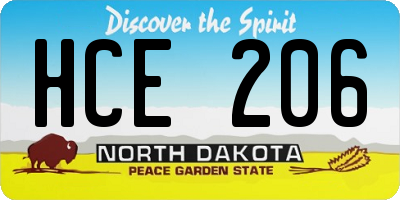 ND license plate HCE206