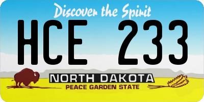 ND license plate HCE233