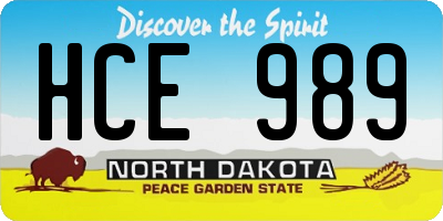 ND license plate HCE989