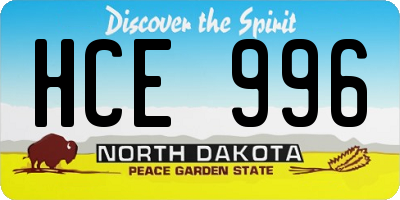 ND license plate HCE996