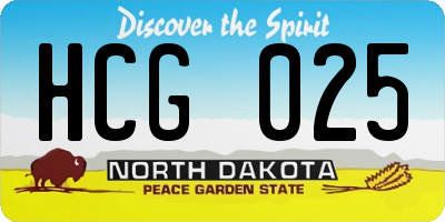 ND license plate HCG025
