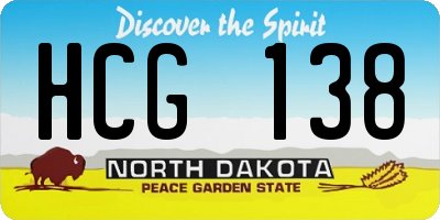 ND license plate HCG138