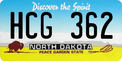 ND license plate HCG362