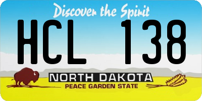 ND license plate HCL138