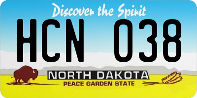 ND license plate HCN038