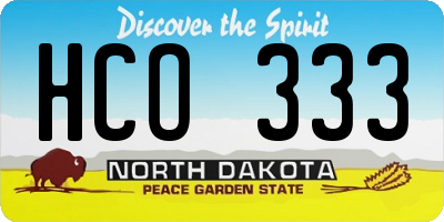 ND license plate HCO333