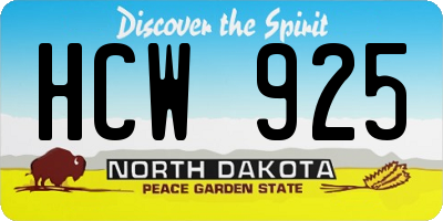 ND license plate HCW925