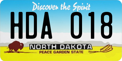 ND license plate HDA018